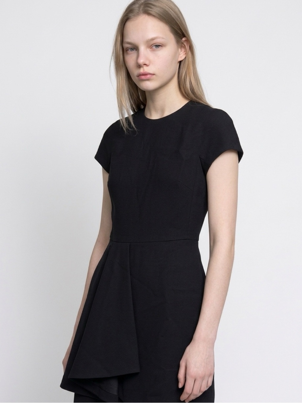 Valentino Black Cap-Sleeve Draped Waist Dress